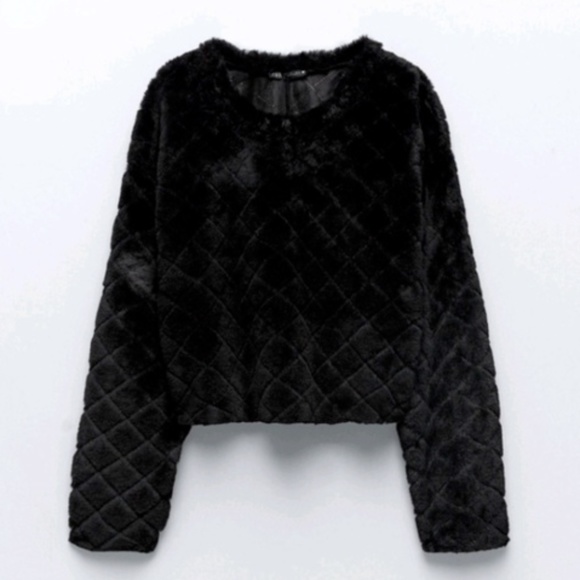 NWT Zara Quilted Faux Fur Crop Sweater news.donnu.ru